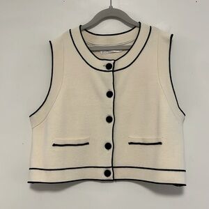 Oak and Fort - Button Up Sweater Vest - Cream with Black Piping - Size Medium